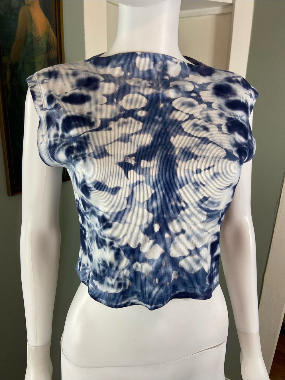 NWT New YFB Young Fabulous & Broke BLUE White Tie-Dye Ribbed Sleeveless Crop Top